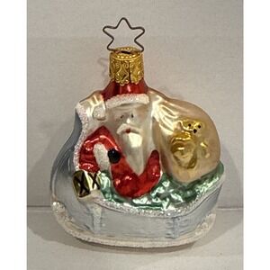 Vintage Old World Christmas Inge Glas Santa Sleigh Toys Glass Ornament -Germany